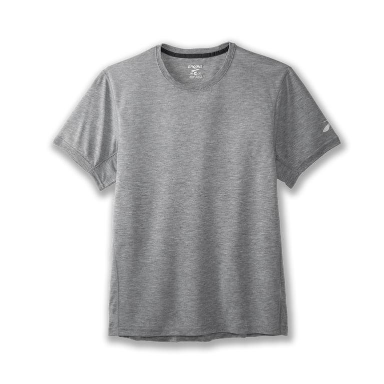 Brooks Distance - Mens Short Sleeve Running Shirt - Heather Ash/Grey (73248OSYE)